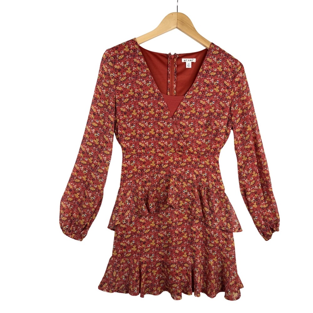 Miami Floral Print Long Sleeve Mini Dress size XS Orange